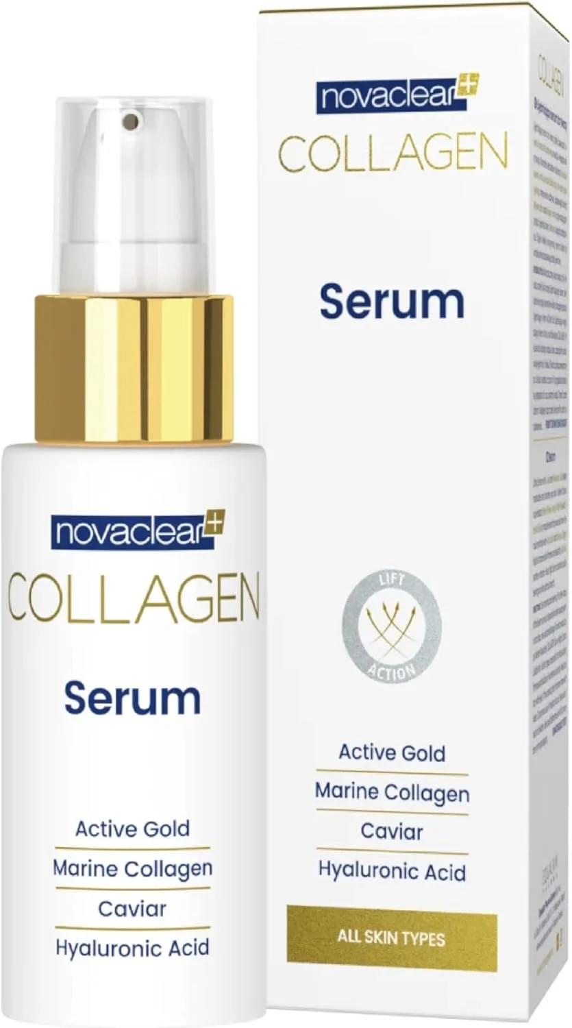 سرم کلاژن نوواکلیر - سرم صورت ضد چروک با کلاژن دریایی، طلا، اسید هیالورونیک، رتینول و ویتامین C - بهبود استحکام، خاصیت ارتجاعی و درخشندگی پوست - مناسب برای انواع پوست - 30 میلی لیتر