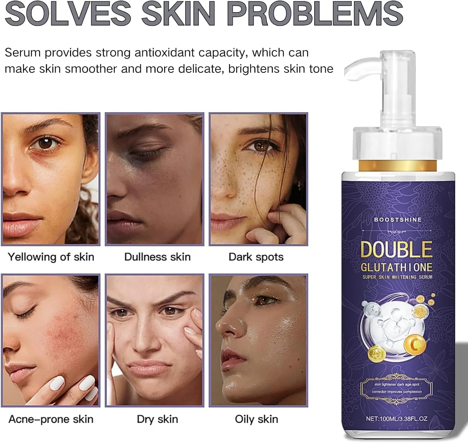 سرم گلوتاتیون صورت، سرم روشن کننده پوست صورت گلوتاتیون با نیاسینامید، سرم آبرسان کاهش دهنده لکه های تیره و بهبود رنگ پوست و بهبود خاصیت ارتجاعی با حجم زیاد 100 میلی لیتر