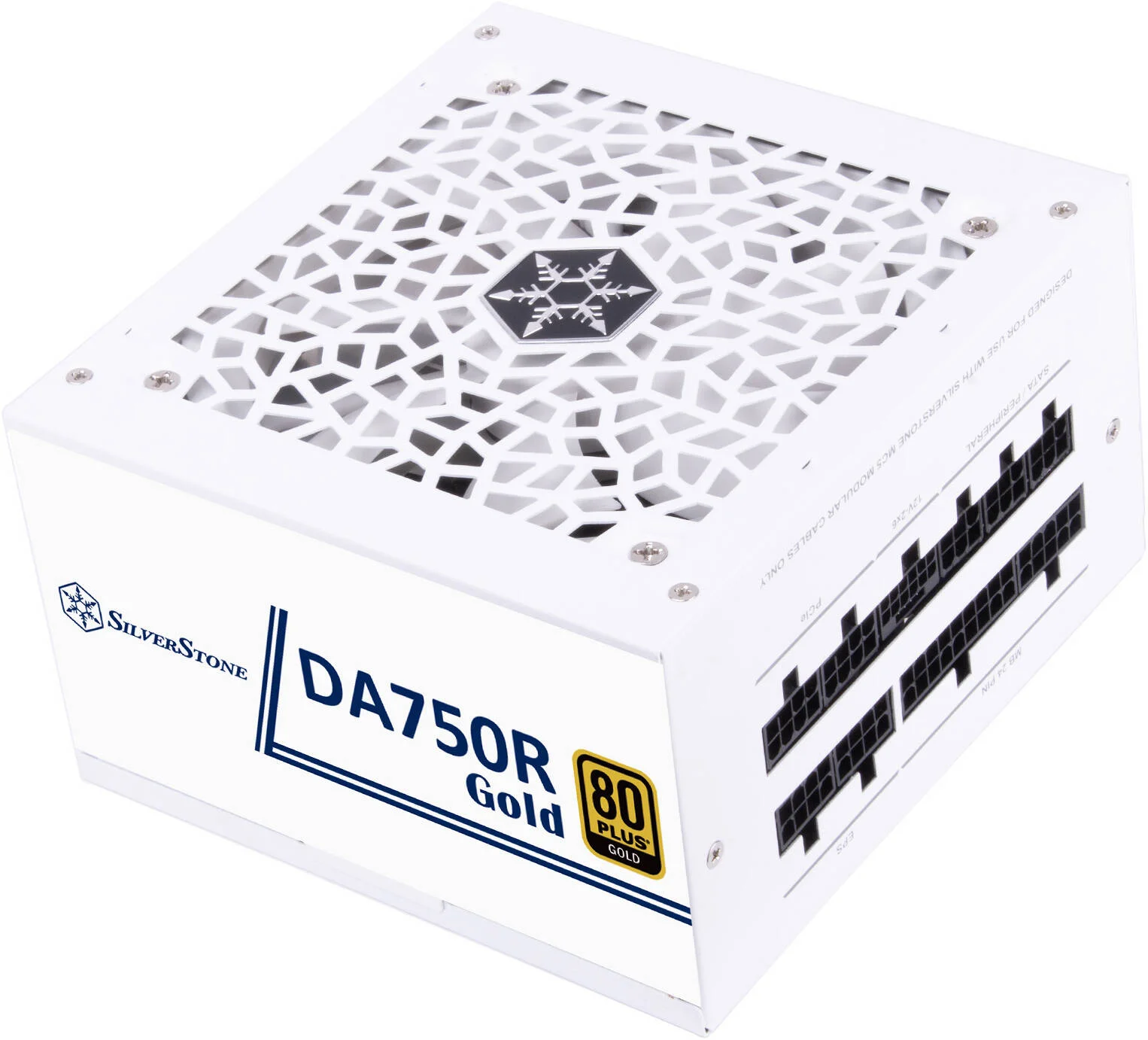 منبع تغذیه کامپیوتر 750 وات SilverStone DA750R Gold، کاملاً ماژولار، 80 پلاس گلد، ATX 3.0 و PCIe 5.0، PFC فعال، فن 120 میلی‌متری FDB بی‌صدا، خازن‌های ژاپنی، سفید | SST-DA750R-GMA-WWW