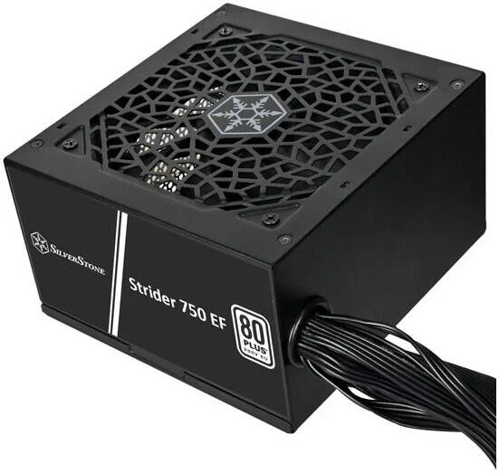 منبع تغذیه 750 وات نقره‌ای استرایدر مدل EF، دارای راندمان 80 پلاس، PFC فعال، فن بی‌صدای 120 میلی‌متری، فرم ATX (PS2)، سطح نویز 18 dBA، طول عمر 100000 ساعت، مشکی | SST-ST750-EF