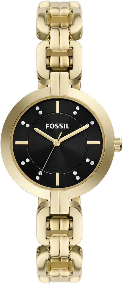 ساعت مچی زنانه فسیل Kerrigan با سه عقربه، بدنه استیل ضد زنگ، قطر 32 میلی متر، مشکی/طلایی