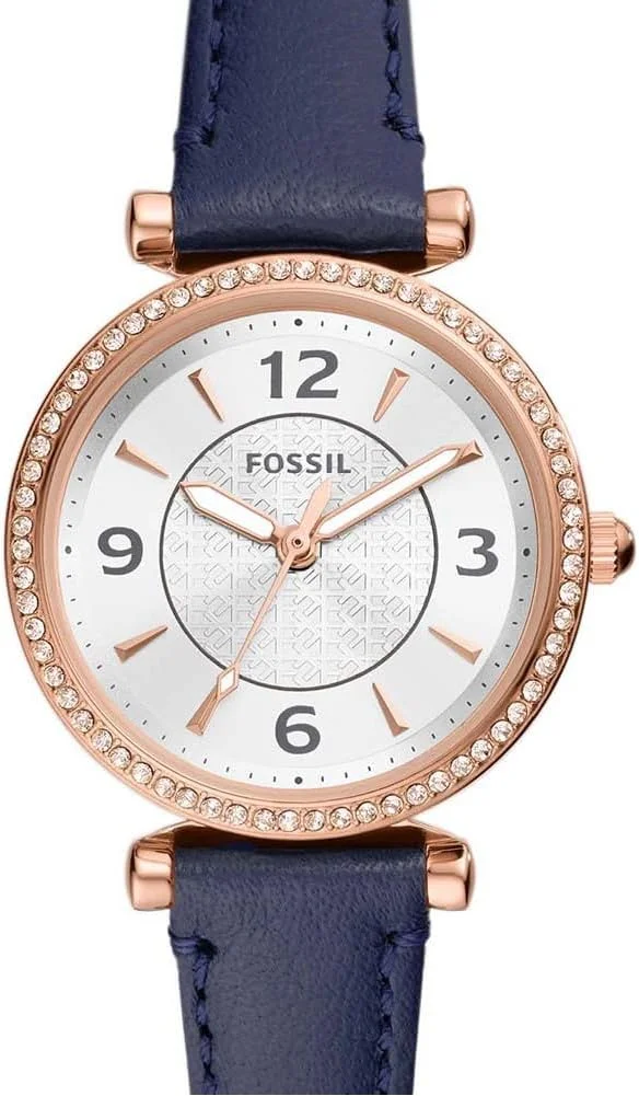 ساعت مچی سه عقربه فسیل Carlie با بند چرمی LiteHide™ سرمه ای - ES5295