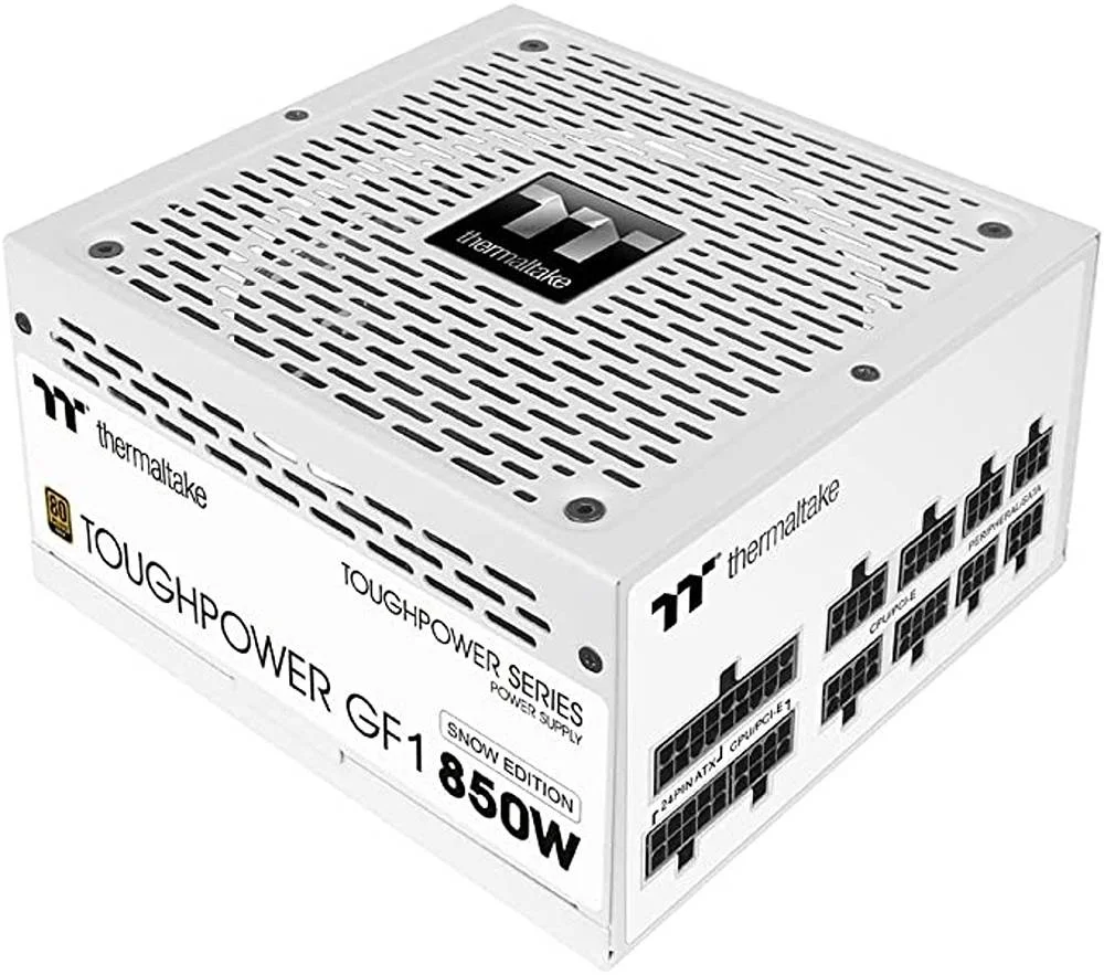 منبع تغذیه کامپیوتر ترمالتیک Toughpower GF1 850W، کاملاً ماژولار، بدون نور، برد کامل، آنالوگ، 80 پلاس گلد، EU، خازن 100% ژاپنی، حداکثر ظرفیت خروجی 850 وات، نسخه برفی | PS-TPD-0850FNFAGE-W