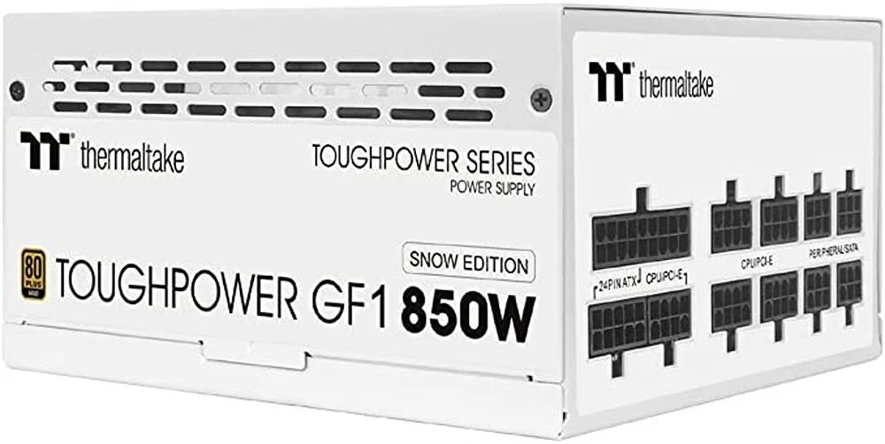 منبع تغذیه کامپیوتر ترمالتیک Toughpower GF1 850W، کاملاً ماژولار، بدون نور، برد کامل، آنالوگ، 80 پلاس گلد، EU، خازن 100% ژاپنی، حداکثر ظرفیت خروجی 850 وات، نسخه برفی | PS-TPD-0850FNFAGE-W