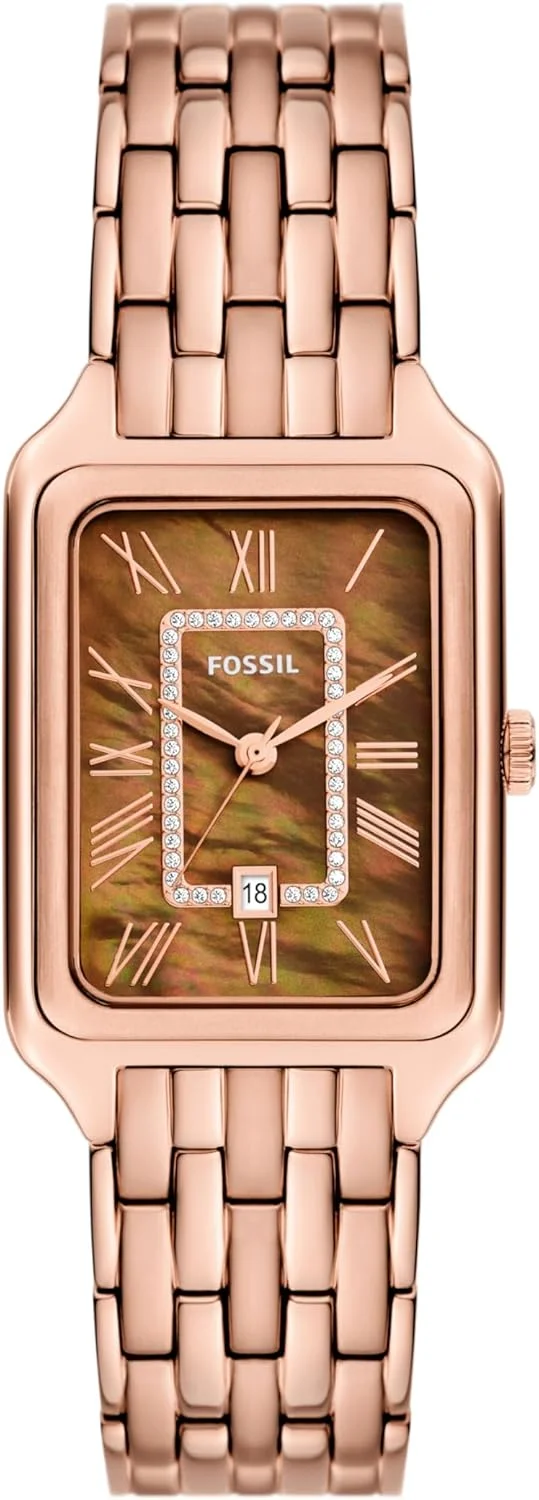 ساعت مچی زنانه فسیل مدل Raquel با سه عقربه و نمایشگر تاریخ، بدنه استیل رزگلد - ES5323