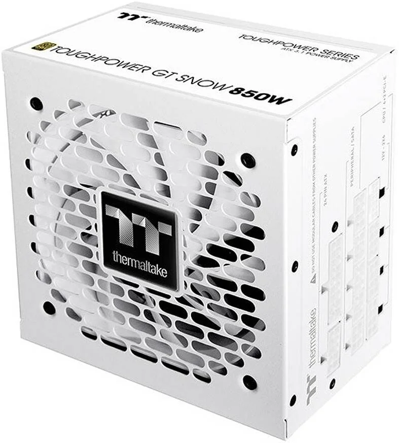 منبع تغذیه کاملاً ماژولار Thermaltake Toughpower GT 850W، بازدهی 80 PLUS Gold، PFC فعال، فن بلبرینگ هیدرولیک 120 میلی‌متری، PCIe Gen 5.1، آماده ATX 3.1، سفید | PS-TPT-0850FNFAGK-W