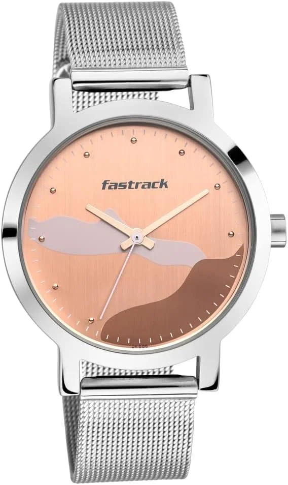 ساعت مچی زنانه فستراک مدل Bare Basics با صفحه آنالوگ رزگلد و بند سفید استیل ضد زنگ - 6222Sm01/Np6222Sm01