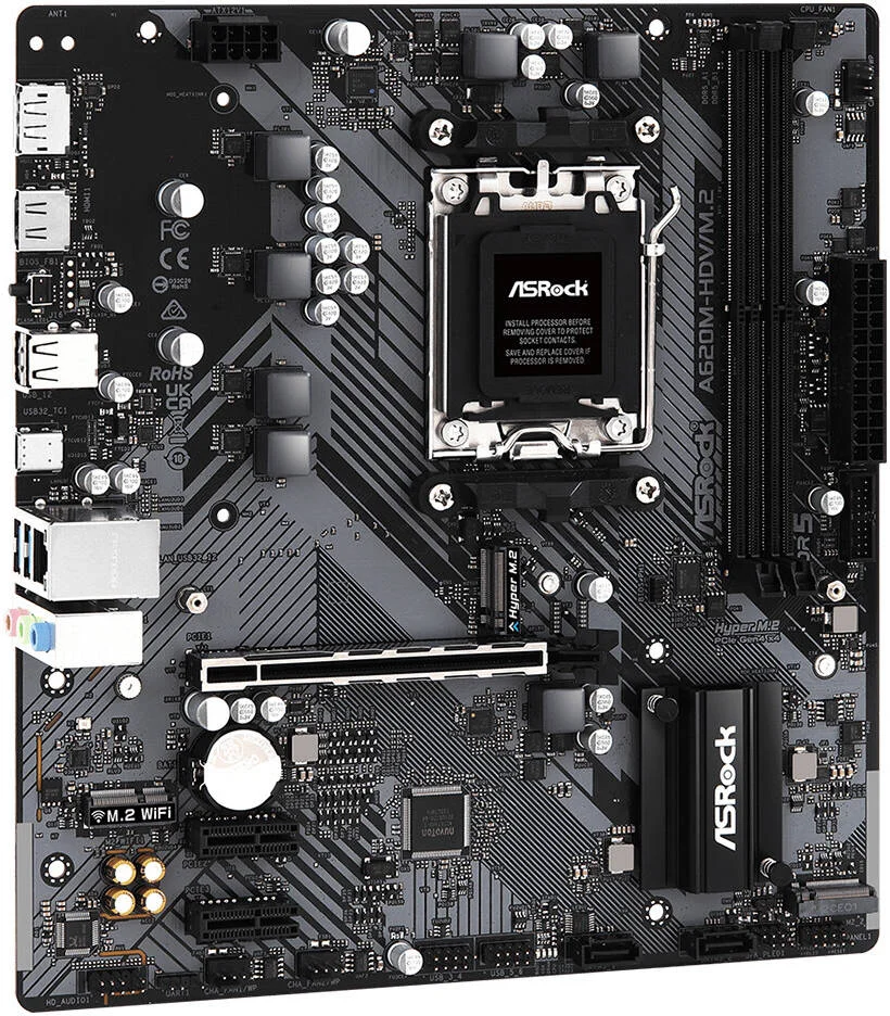 مادربرد ASRock A620M-HDV/M.2 AM5 m-ATX، چیپست AMD A620، 2 اسلات DDR5 DIMM، حداکثر حافظه 96 گیگابایت، گرافیک AMD RDNA 2، یک PCIe 4.0 x16، HDMI، USB 3.2 Type-C، DisplayPort | 90-MXBLL0-A0UAYZ