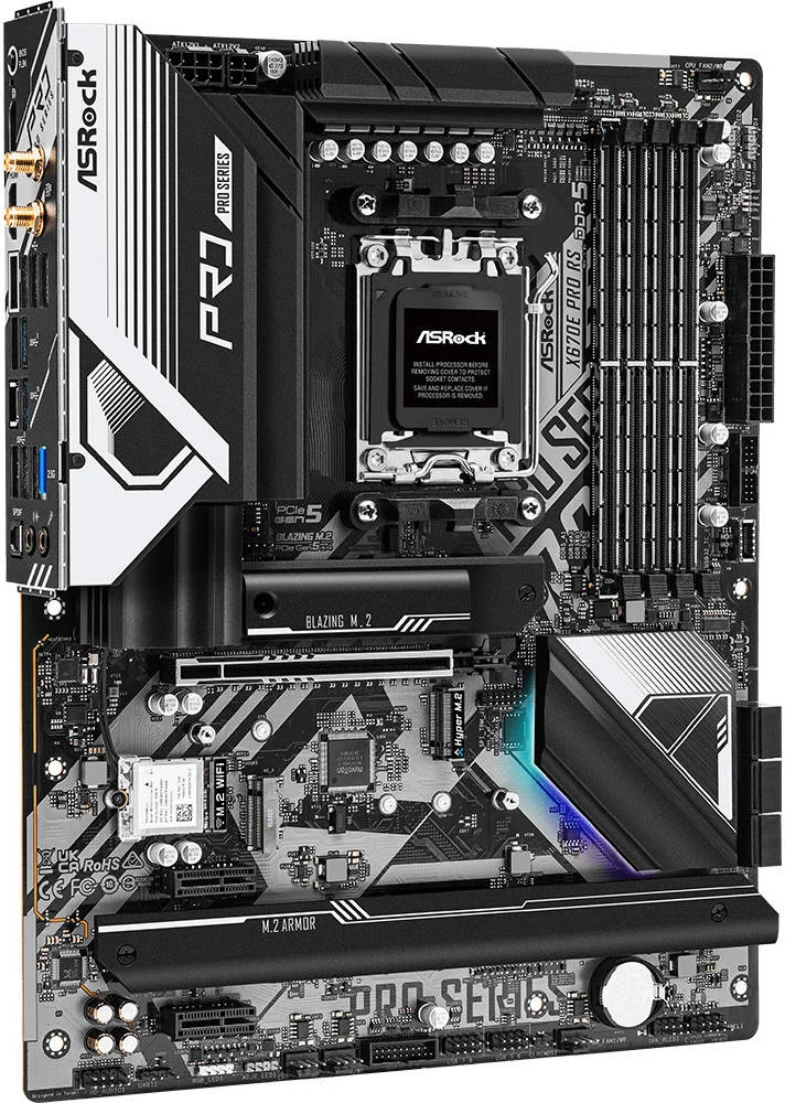 ASRock X670E Pro RS AM5 ATX Motherboard, AMD X670 Chipset, 4x Dual Channel DDR 128GB Max, Dragon RTL8125BG 2.5 Gigabit LAN, 1x M.2, 1x HDMI 2.1/DP1.4, USB 3.2/2.0 | 90-MXBJ70-A0UAYZ