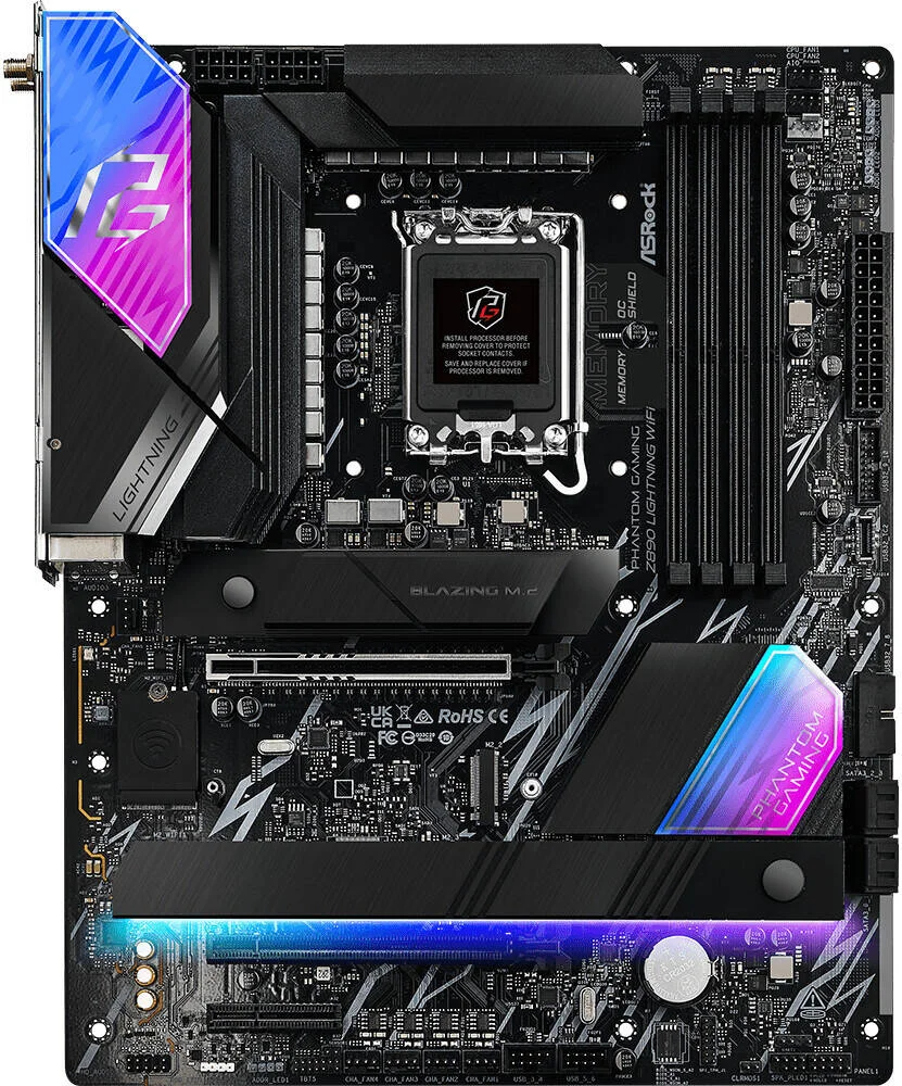 مادربرد ASRock Z890 Lighting WiFi LGA 1851 ATX، چیپست Intel Z890، 4 اسلات DDR5 DIMM، حداکثر حافظه 256 گیگابایت، 2 اسلات PCIe x16، 4 اسلات M.2، اتصال WiFi و BT | 90-MXBPG0-A0UAYZ