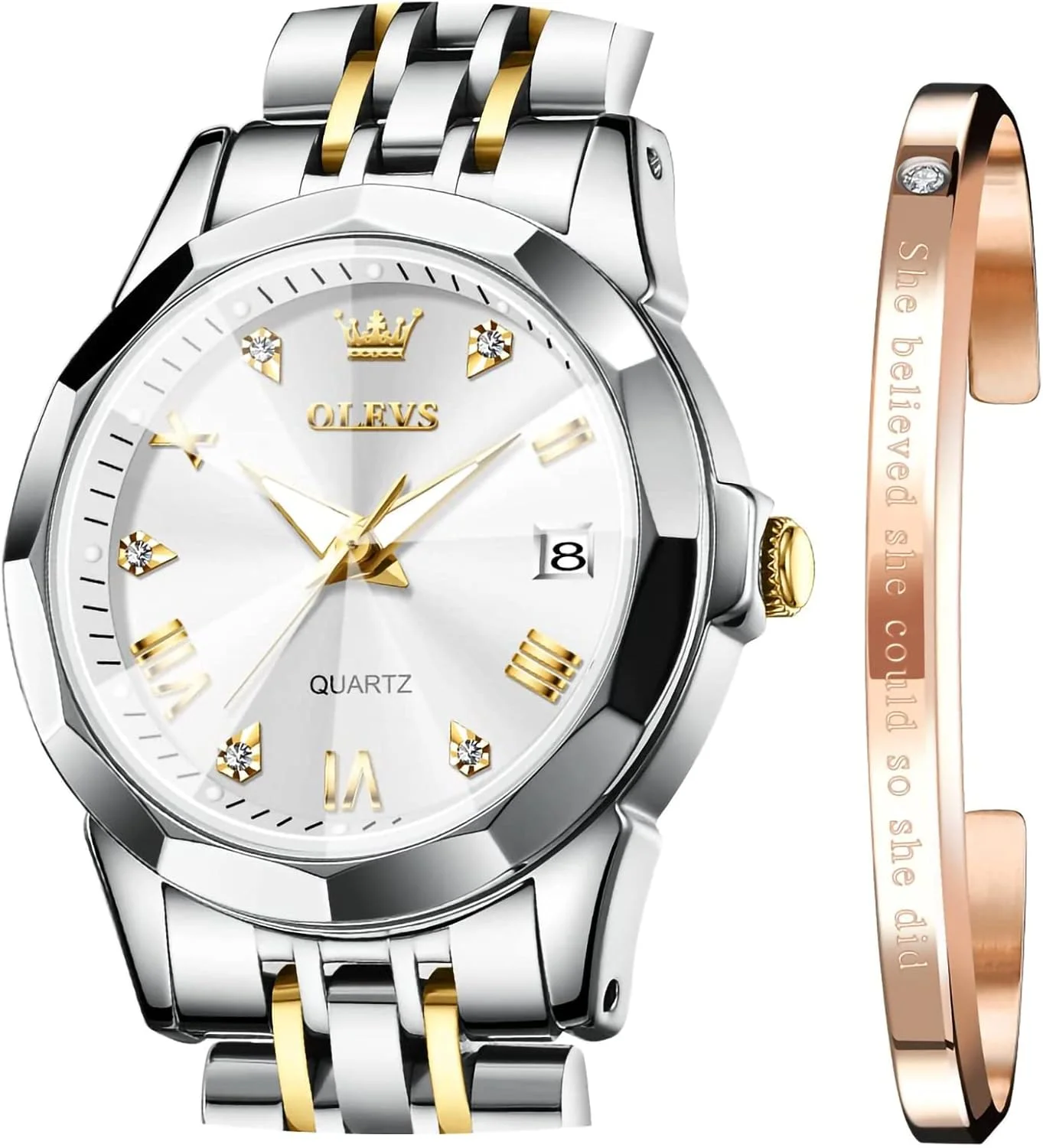 ساعت مچی زنانه اکسفور، صفحه با اعداد رومی، نگین دار، استیل ضد زنگ، ضد آب، نقره ای، فلزی، دارای تاریخ، بند کشویی