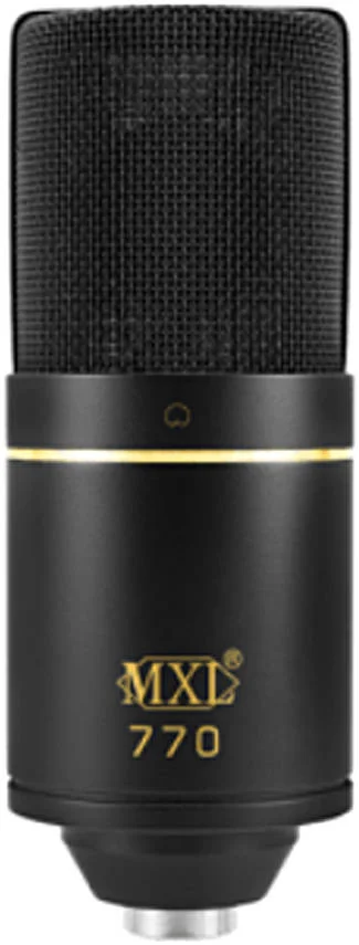 مجموعه کامل ضبط MXL 770، میکروفون کندانسور، الگوی قطبی کاردیوئید، SMP-1 دارای پاپ فیلتر/شاک مونت یکپارچه، کابل XLR متوازن 20 فوتی، روکش فلزی شامپاینی، مشکی | 770 Complete