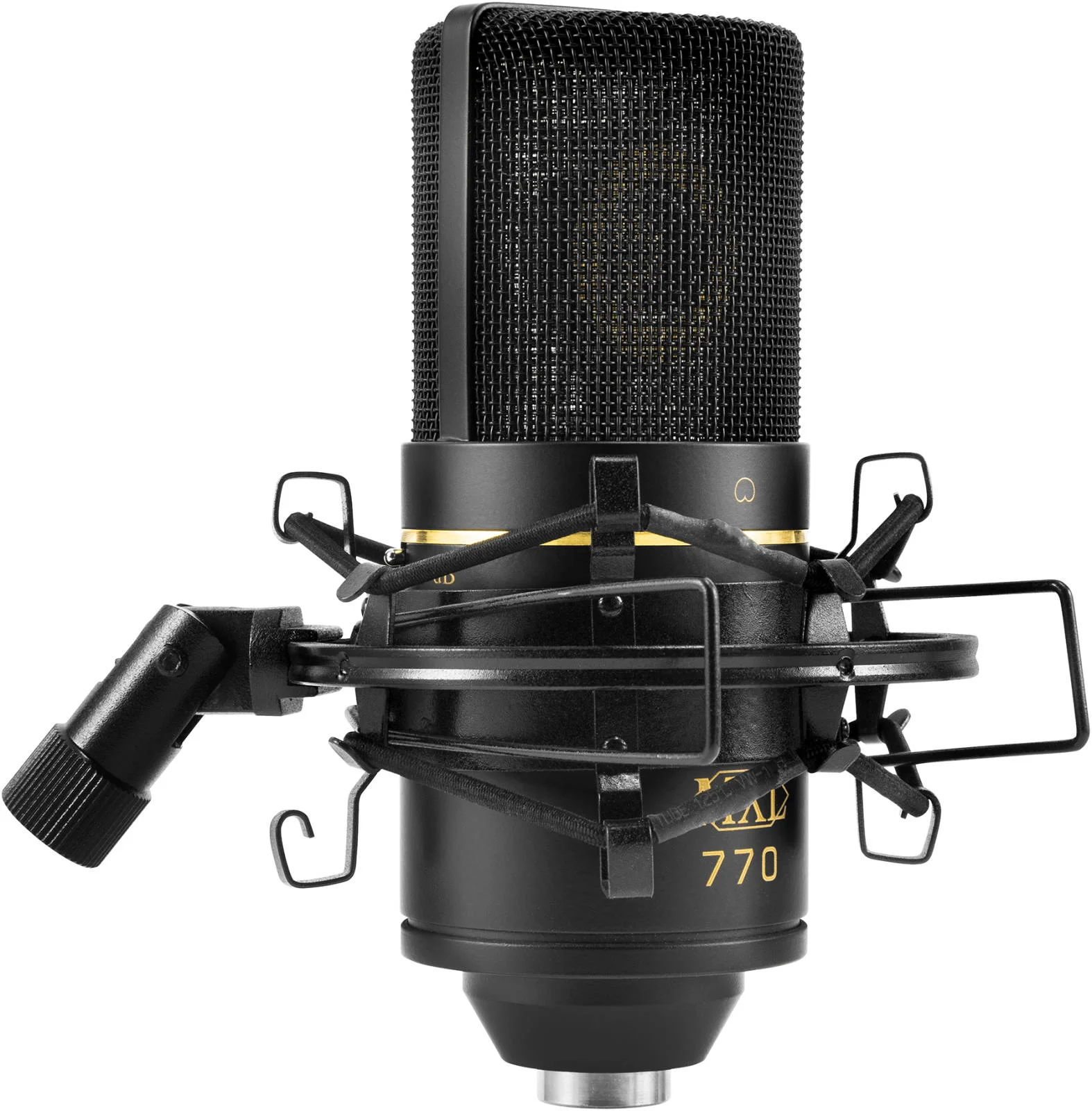 میکروفون کاندنسر MXL 770، با پد و HPF، کپسول 22 میلی‌متری با روکش طلا، الگوی قطبی کاردیوئید، لرزه‌گیر MXL 70، مشکی | 770