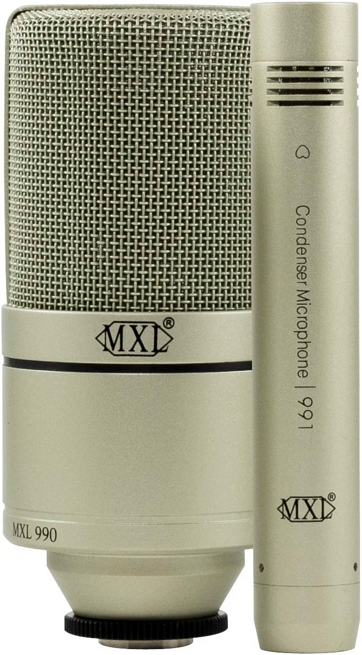 کیت میکروفون کاندنسر MXL 990/991 - میکروفون وکال دیافراگم بزرگ (990) و میکروفون ساز دیافراگم کوچک (991) به همراه لرزه گیر، آداپتور پایه و کیف برای استفاده در منزل، وکال و گیتارهای آکوستیک | 990/991