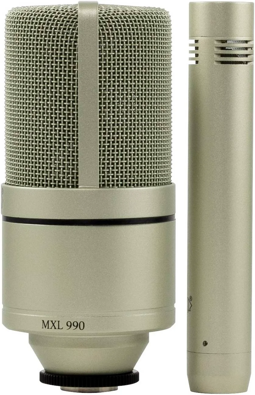 کیت میکروفون کاندنسر MXL 990/991 - میکروفون وکال دیافراگم بزرگ (990) و میکروفون ساز دیافراگم کوچک (991) به همراه لرزه گیر، آداپتور پایه و کیف برای استفاده در منزل، وکال و گیتارهای آکوستیک | 990/991
