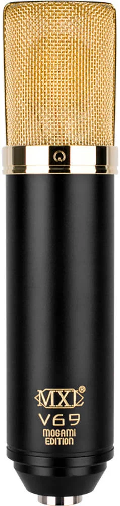 میکروفون کاندنسر تیوب دیافراگم بزرگ MXL V69M EDT MOGAMI Edition، کپسول 32 میلی‌متری با دیافراگم 6 میکرونی با روکش طلا، تیوب دو تریودی 12AT7، الگوی قطبی کاردیوئید، مشکی / طلایی | V69M EDT