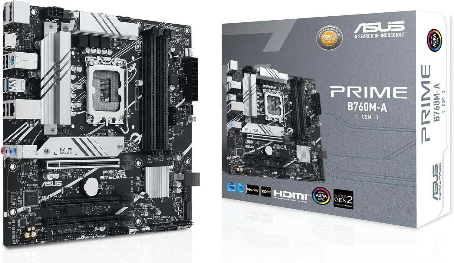 مادربرد ایسوس B760M-A-CSM Micro ATX LGA 1700، چیپست Intel B760، دارای 4 اسلات DIMM DDR5، حداکثر حافظه 128 گیگابایت، 2 اسلات M.2، 1 اسلات PCIe 4.0 x16، اترنت Realtek 2.5Gb | 90MB1EK0-M0EAYC