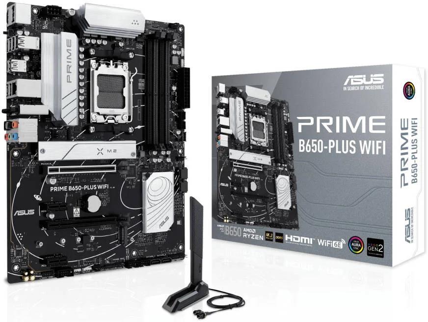مادربرد ASUS PRIME B650-PLUS WIFI AM5 ATX، چیپست AMD B650، 4 اسلات DIMM DDR5، حداکثر حافظه 192 گیگابایت، اترنت Realtek 2.5Gb، 2 اسلات M.2، 2 اسلات PCIe 4.0 x16، Wi-Fi 6E و بلوتوث | 90MB1KP0-M0EAY0