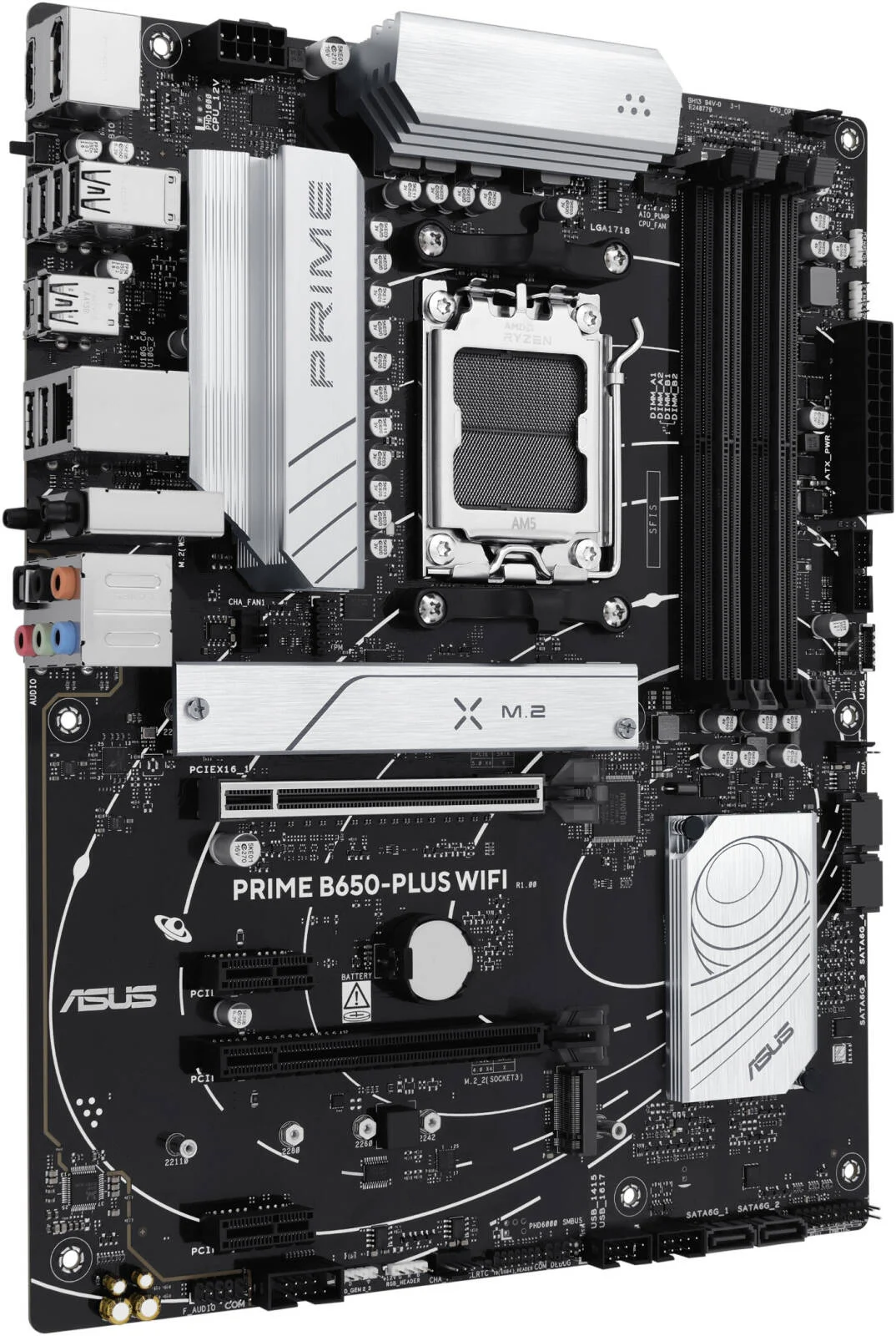 مادربرد ASUS PRIME B650-PLUS WIFI AM5 ATX، چیپست AMD B650، 4 اسلات DIMM DDR5، حداکثر حافظه 192 گیگابایت، اترنت Realtek 2.5Gb، 2 اسلات M.2، 2 اسلات PCIe 4.0 x16، Wi-Fi 6E و بلوتوث | 90MB1KP0-M0EAY0