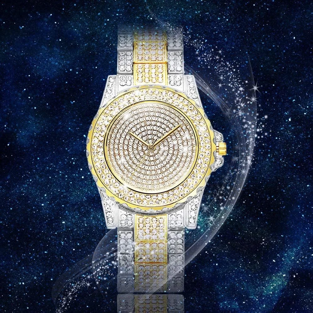 ساعت مچی زنانه لوکس ELECDON با نگین های درخشان و موتور کوارتز، صفحه نگین دار و بدنه استیل ضد زنگ ساعت مچی زنانه لوکس ELECDON با نگین های درخشان و موتور کوارتز، صفحه نگین دار و بدنه استیل ضد زنگ