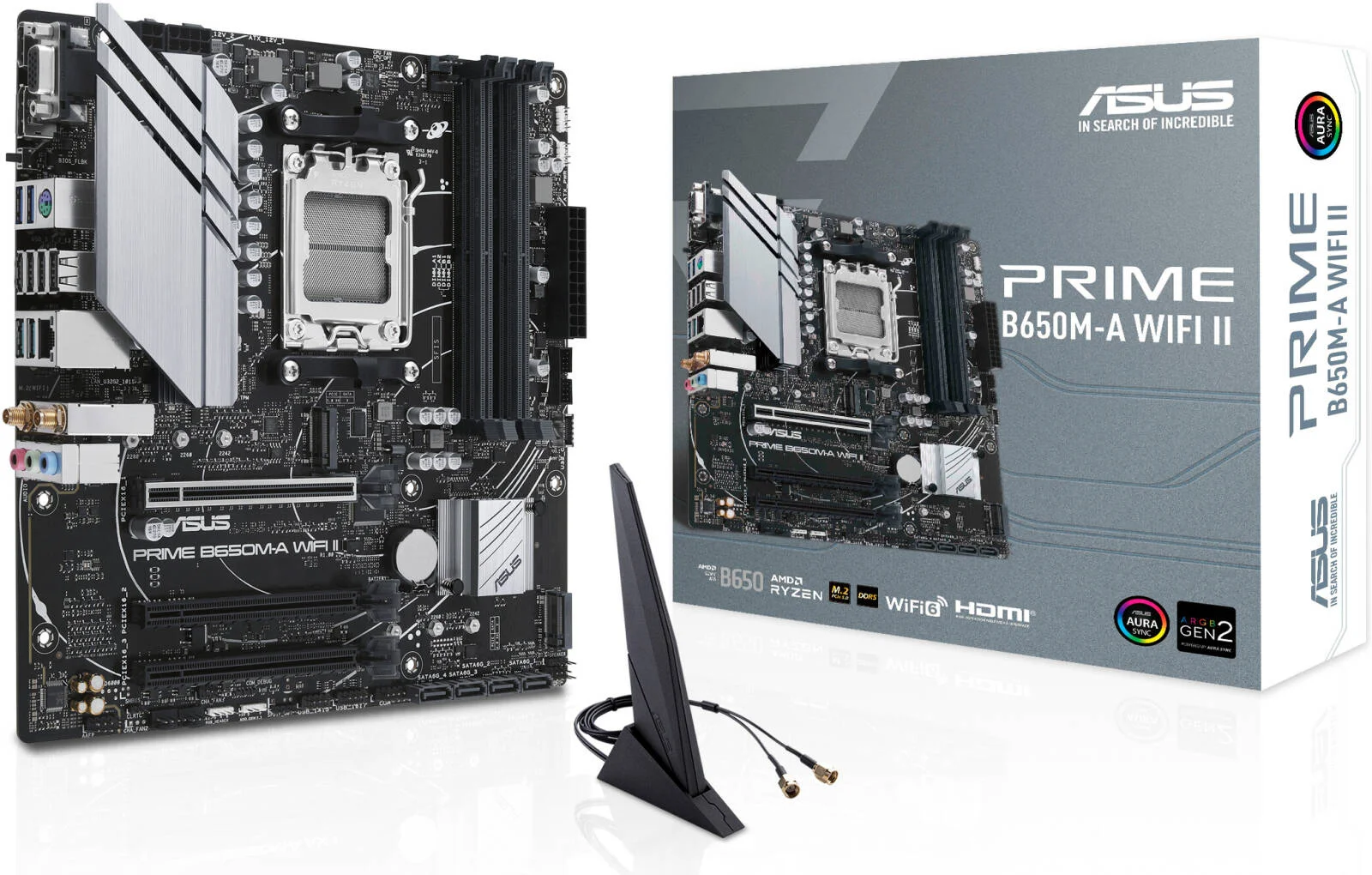 مادربرد ASUS PRIME B650M-A WIFI II mATX، چیپست AMD B650، دارای 4 اسلات DIMM DDR5، حداکثر حافظه 192 گیگابایت، اترنت Realtek 2.5Gb، 2x M.2، 2x اسلات PCIe 4.0 x16، USB 3.2/2.0، 1x VGA 1x HDMI | 90MB1EG0-M0EAY0