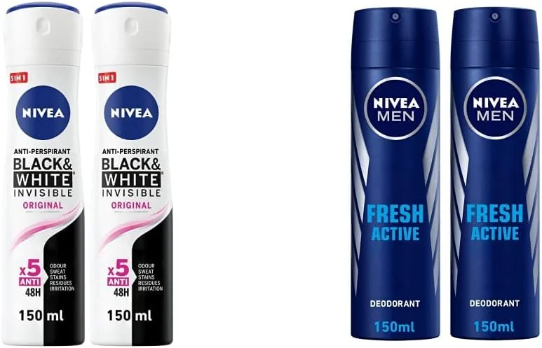 نیوآ بلک اند وایت اینویزیبل اورجینال، ضد تعریق زنانه، اسپری 150 میلی لیتر، بسته 2 عددی و اسپری ضد تعریق مردانه نیوآ، رایحه فرش اکتیو، 2 عدد 150 میلی لیتر نیوآ بلک اند وایت اینویزیبل اورجینال، ضد تعریق زنانه، اسپری 150 میلی لیتر، بسته 2 عددی و اسپری ضد تعریق مردانه نیوآ، رایحه فرش اکتیو، 2 عدد 150 میلی لیتر