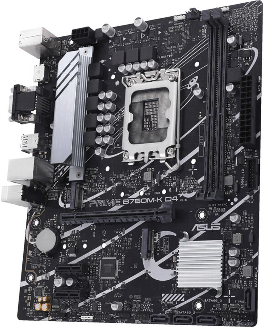 مادربرد ASUS PRIME B760M-K D4 LGA 1700 Micro-ATX، دو اسلات DDR4 DIMM، حداکثر حافظه 64 گیگابایت، PCIe 4.0 x16، Realtek 2.5Gb Ethernet، HDMI، VGA، USB 3.2 Gen 1، Aura Sync | 90MB1DS0-M1EAY0 مادربرد ASUS PRIME B760M-K D4 LGA 1700 Micro-ATX، دو اسلات DDR4 DIMM، حداکثر حافظه 64 گیگابایت، PCIe 4.0 x16، Realtek 2.5Gb Ethernet، HDMI، VGA، USB 3.2 Gen 1، Aura Sync | 90MB1DS0-M1EAY0