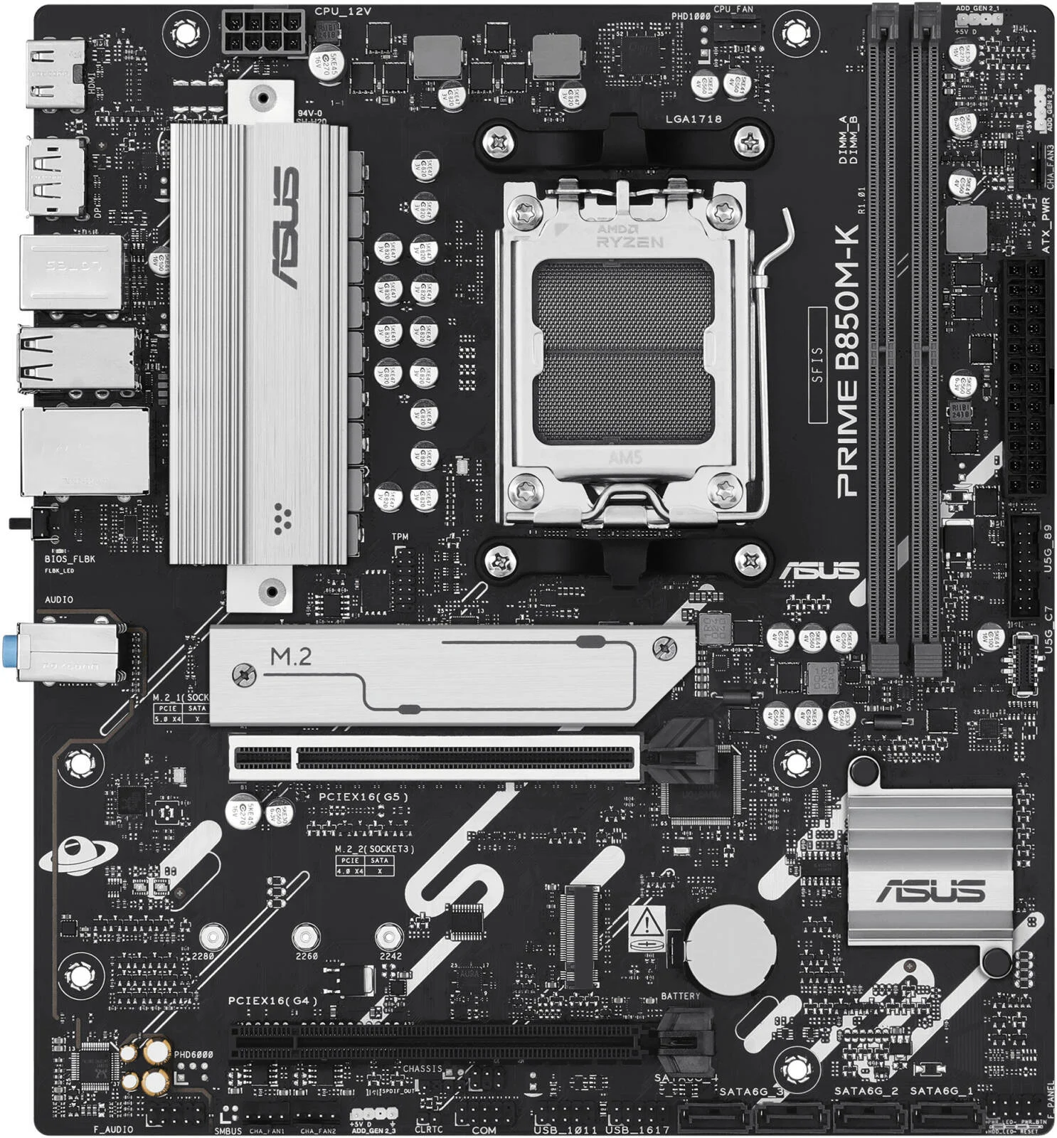 مادربرد ASUS Prime B850M-K AM5 Micro-ATX، چیپست AMD B850، 2x DIMM DDR5، حداکثر حافظه 128 گیگابایت، 1x PCIe 5.0 x16، 2x اسلات M.2 | 90MB1LV0-M0EAY0