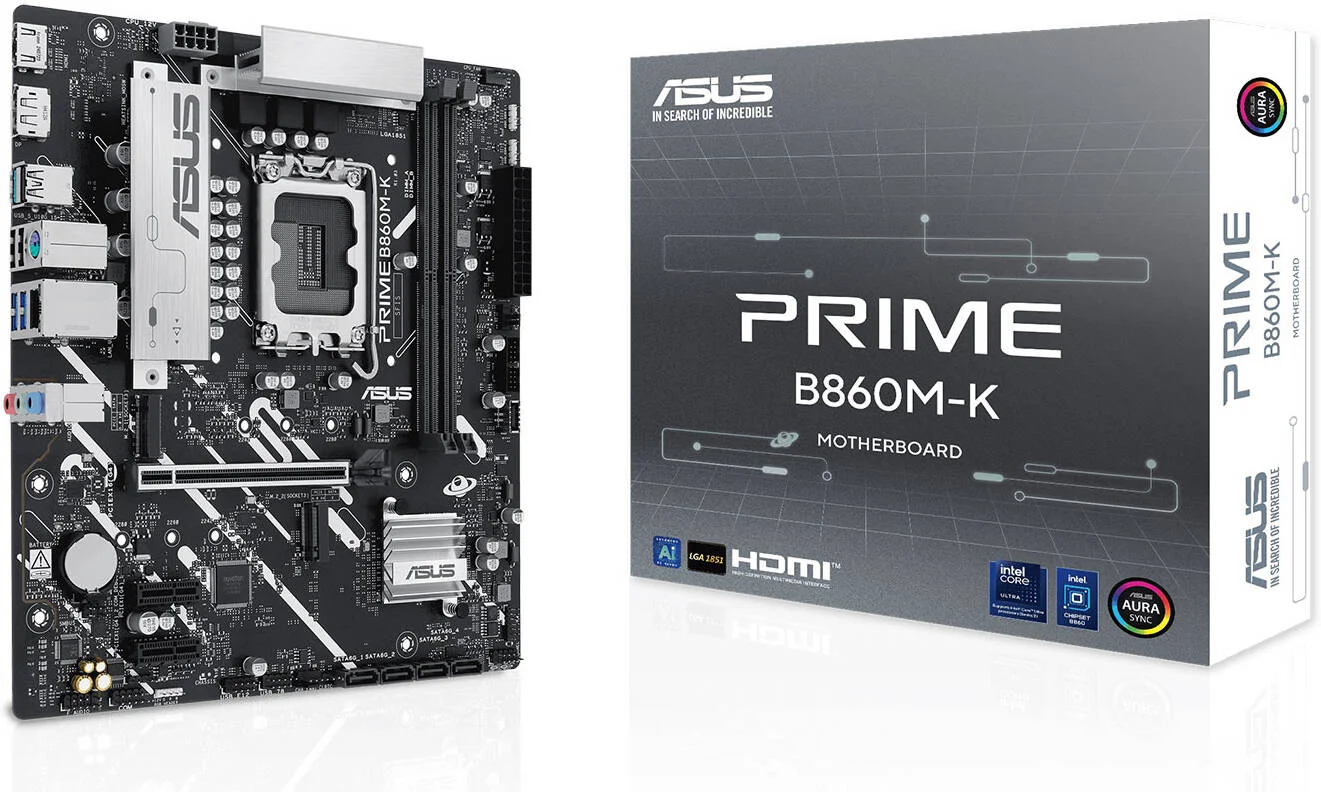 مادربرد ASUS Prime B860M-K LGA 1851 Micro-ATX، چیپست Intel B860، دارای 2 اسلات DIMM DDR5، حداکثر حافظه 128 گیگابایت، 1 اسلات PCIe 4.0 x16، 2 اسلات M.2 | 90MB1JT0-M0EAY0