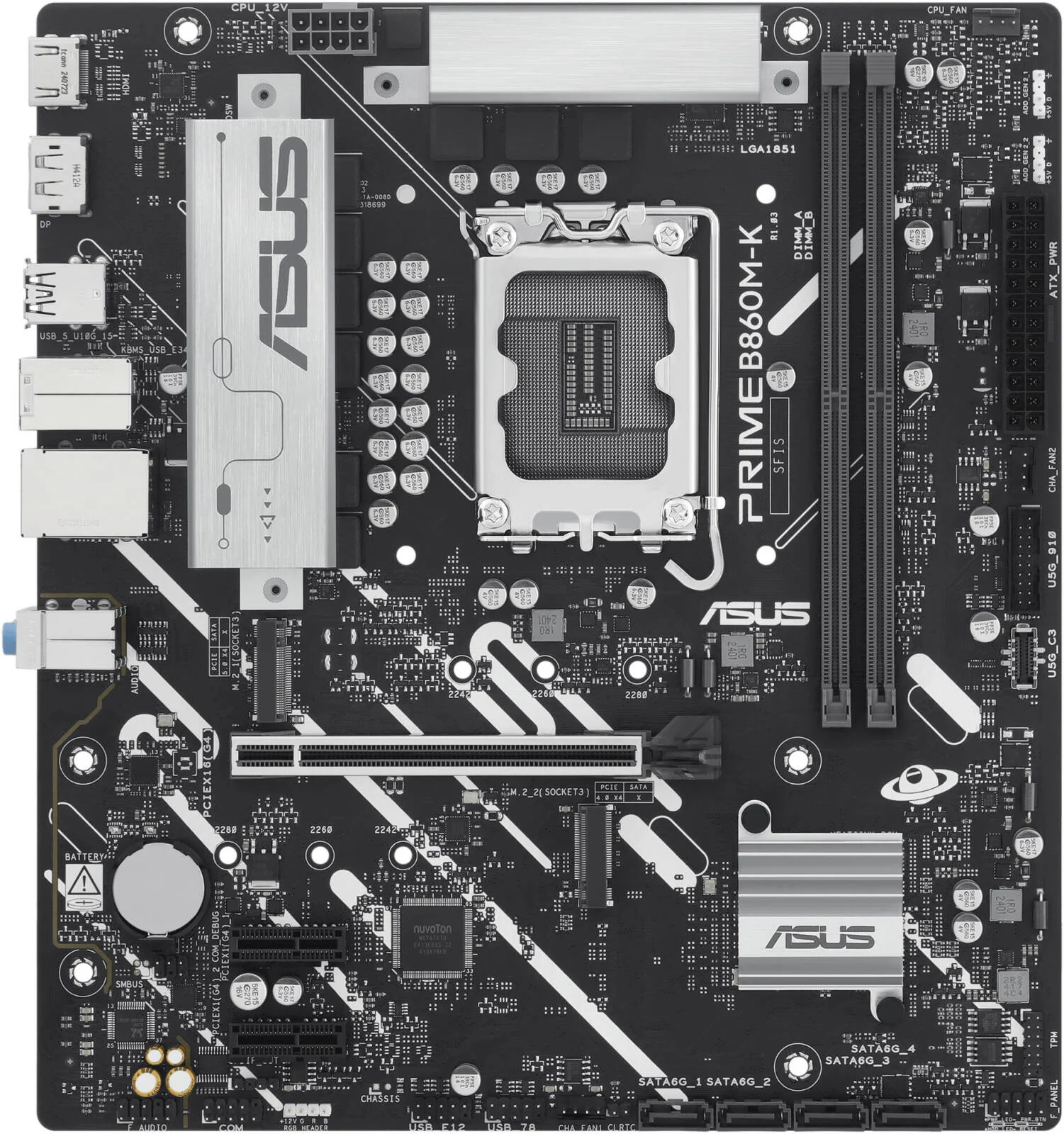 مادربرد ASUS Prime B860M-K LGA 1851 Micro-ATX، چیپست Intel B860، دارای 2 اسلات DIMM DDR5، حداکثر حافظه 128 گیگابایت، 1 اسلات PCIe 4.0 x16، 2 اسلات M.2 | 90MB1JT0-M0EAY0