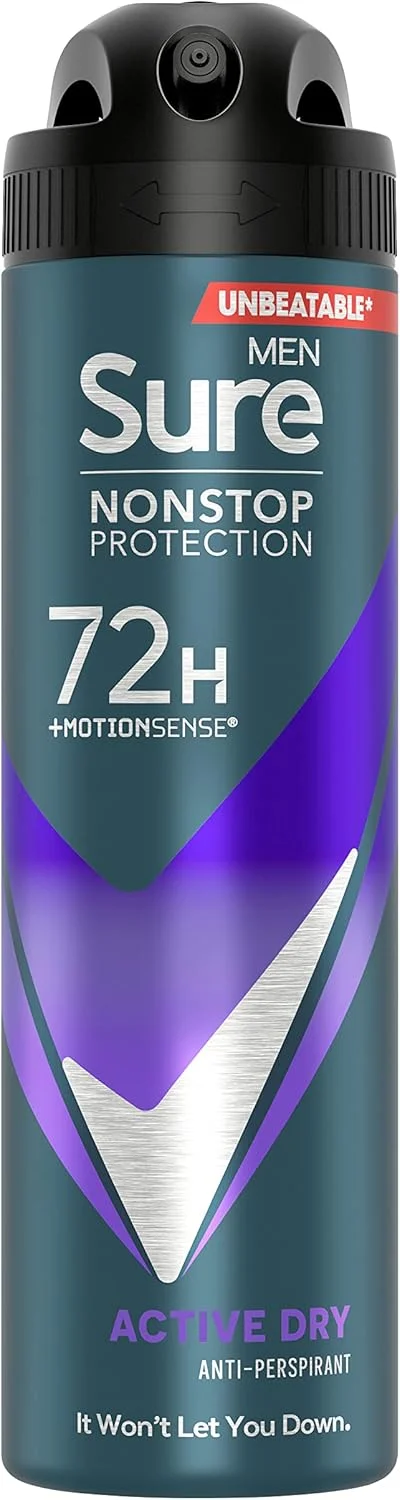 اسپری ضد تعریق مردانه Sure Men Active Dry با تکنولوژی MotionSense، محافظت بی وقفه، محافظت 72 ساعته در برابر عرق و بو، 6 عدد 150 میلی لیتری