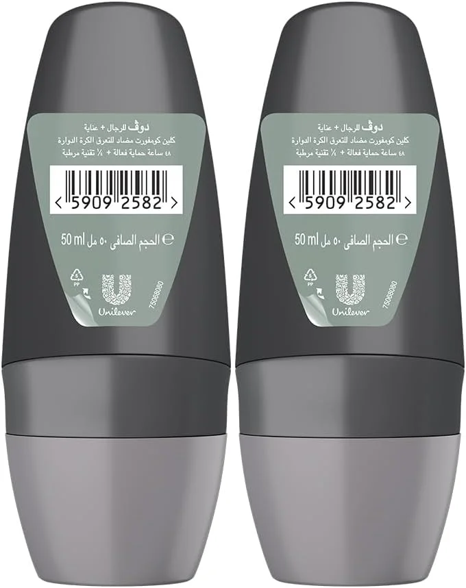 دئودورانت رولی ضد تعریق مردانه داو من+کر، Clean Comfort، مرطوب کننده، محافظت 72 ساعته، 50 میلی لیتر x 2