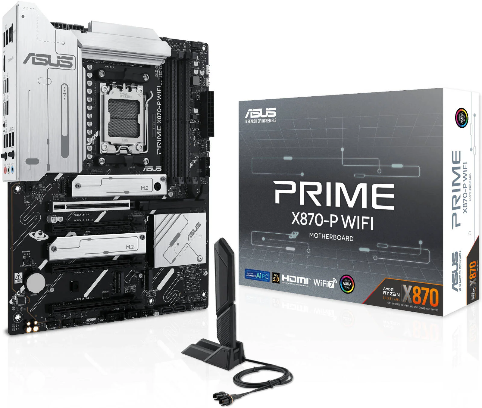 مادربرد ASUS PRIME X870-P WIFI ATX، چیپست AMD X870، دارای 4 اسلات DIMM DDR5، حداکثر حافظه 192 گیگابایت، اترنت Realtek 2.5Gb، دارای 4 اسلات M.2، 1 اسلات PCIe 5.0، 3 اسلات PCIe 4.0 x16، BT 5.4، HDMI | 90MB1IS0-M0EAY0