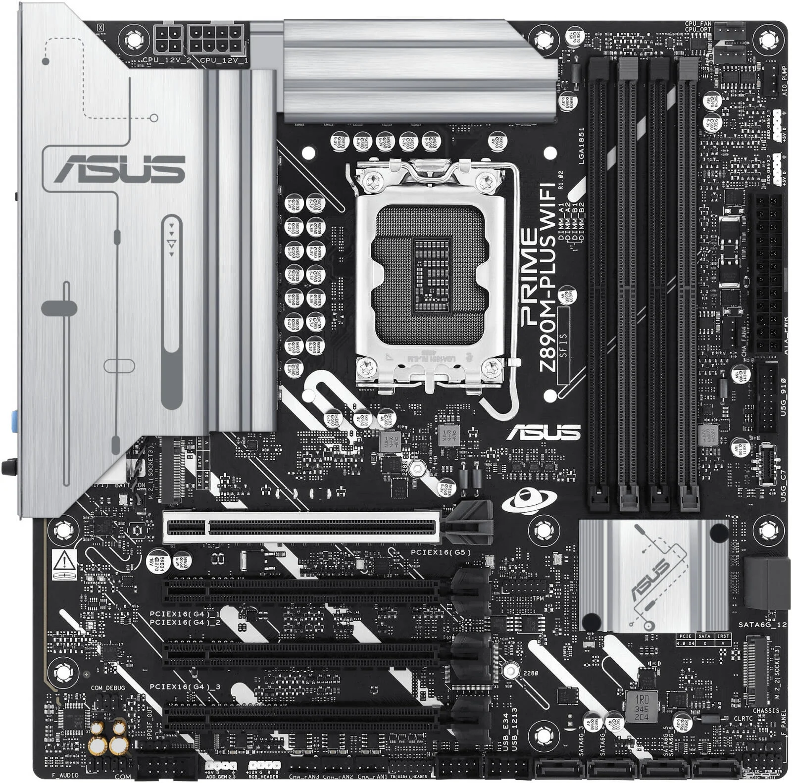 مادربرد ASUS Prime Z890M-Plus Wi-Fi LGA 1851 Micro ATX، چیپست Intel Z890، 4 اسلات DDR5 DIMM، حداکثر حافظه 192 گیگابایت، Wi-Fi 7 و BT 5.4، 1 اسلات PCIe 5.0 x16، 3 اسلات M.2 | 90MB1J80-M0EAY0