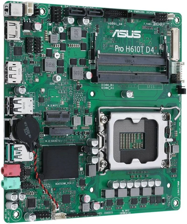مادربرد تجاری ASUS Pro H610T D4-CSM LGA 1700 Mini-ITX، چیپست Intel H610، دو کاناله DDR4-3200، کنترلر صوتی Realtek 7.1 کاناله، 2xSATA III/1xM.2، DP/HDMI و LVDS | 90MB1AM0-M0EAYC