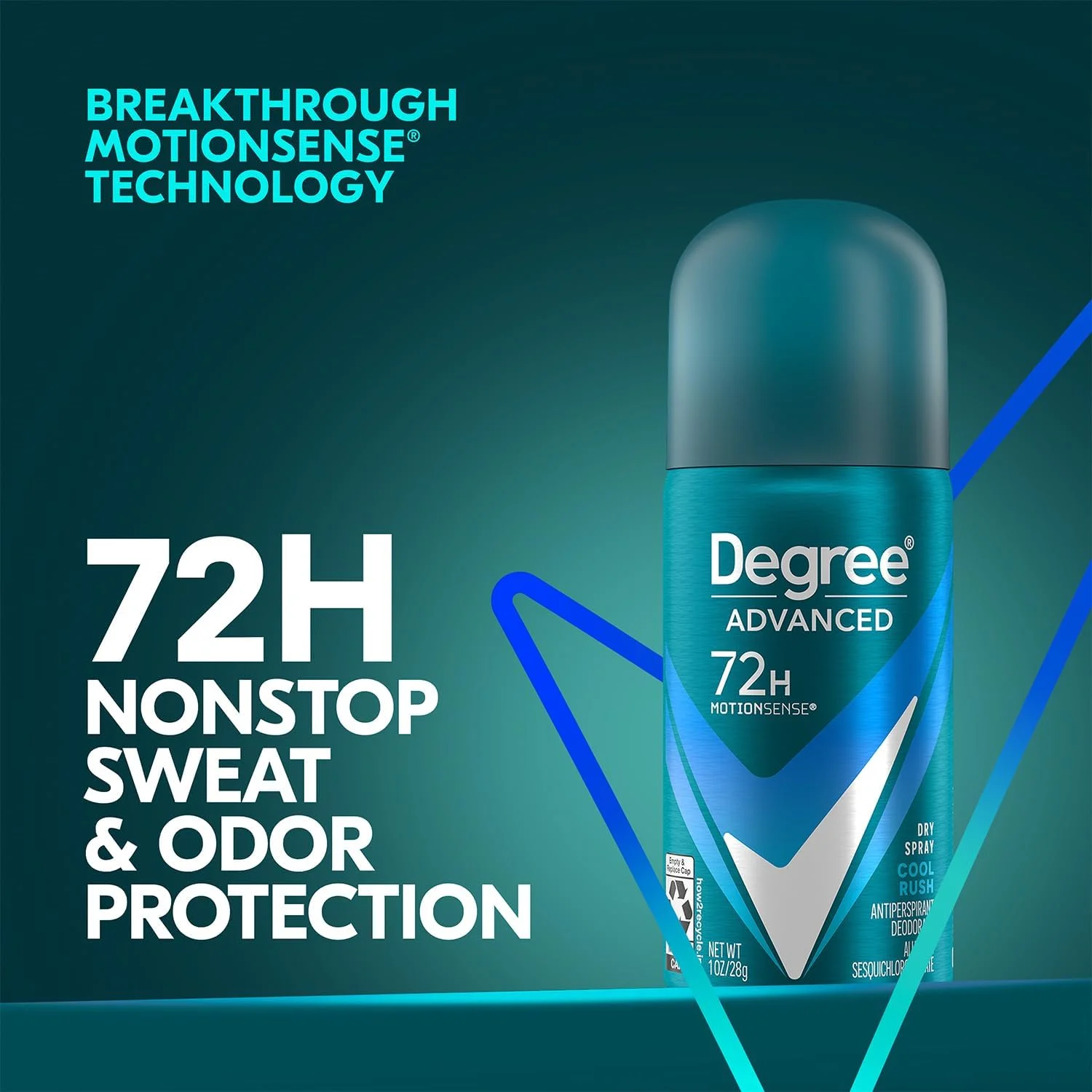 دئودورانت ضد تعریق مردانه Degree مدل Cool Rush، بسته 3 عددی، محافظت پیشرفته 72 ساعته، 28 گرم