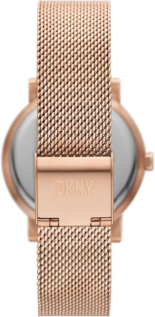 ساعت مچی زنانه DKNY مدل Soho D با سه عقربه، بند توری استیل رزگلد، مدل: NY6686