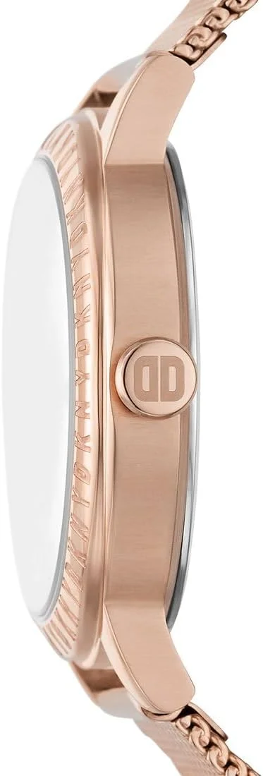 ساعت مچی زنانه DKNY مدل Soho D با سه عقربه، بند توری استیل رزگلد، مدل: NY6686