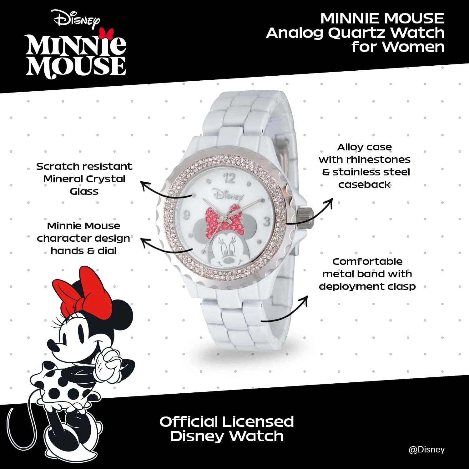 ساعت مچی کوارتز آنالوگ دیزنی با دستبند نگین دار