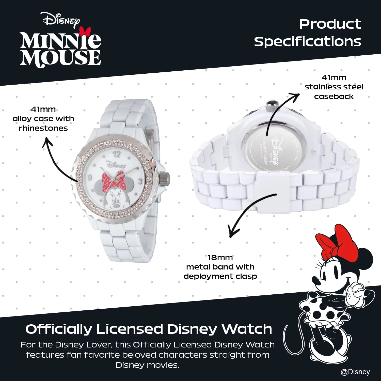 ساعت مچی کوارتز آنالوگ دیزنی با دستبند نگین دار