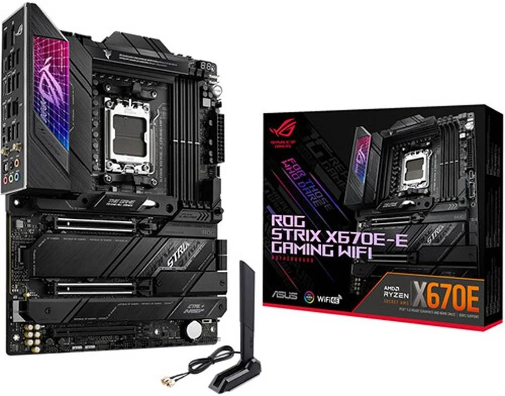 مادربرد ASUS ROG STRIX X670E-E GAMING WIFI ATX، چیپست AMD X670، سوکت AM5، اترنت Intel 2.5 Gb، چهار کانال دوگانه DDR5-6400، حداکثر حافظه 128 گیگابایت، 4xSATA 6Gb/s، PCIe 5.0، HDMI/DP | 90MB1BR0-M0EAY0