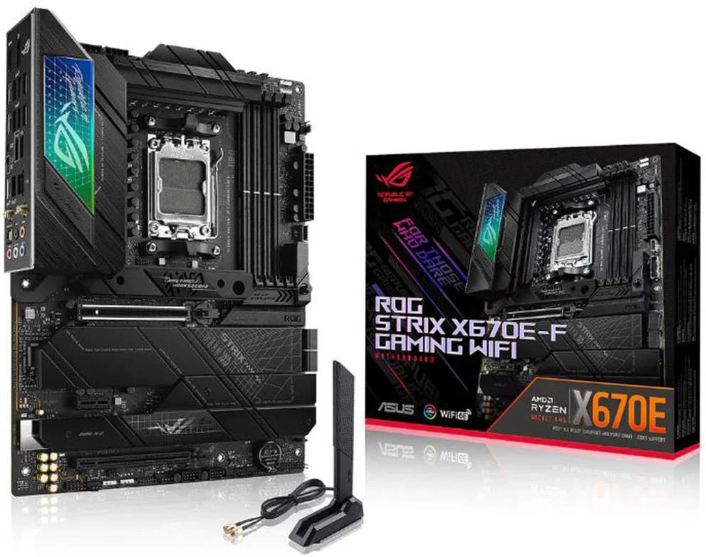 ASUS ROG STRIX X670E-F GAMING WIFI ATX Motherboard, AMD X670 Chipset, AM5 Socket, Intel 2.5 Gb Ethernet, Wi-Fi 6E, 4xDual Channel DDR5-6400, 128GB Max Memory, 4xSATA 6Gb/s, PCIe 5.0 | 90MB1BA0-M0EAY0