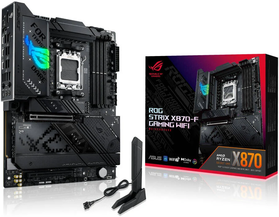 مادربرد ایسوس ROG Strix X870-F Gaming WiFi AM5 ATX، چیپست AMD X870، چهار اسلات DDR5 DIMM، حداکثر حافظه 192 گیگابایت، چهار اسلات M.2، یک اسلات PCIe 5.0 x16 | 90MB1IV0-M0EAY0