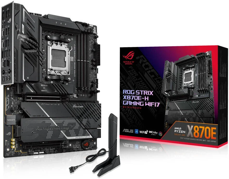 مادربرد ASUS ROG STRIX X870E-H GAMING WIFI 7 ATX، چیپست AMD X870E، دارای 4 اسلات DDR5 DIMM، حداکثر حافظه 256 گیگابایت، 1 اسلات PCIe 5.0 x16، 4 اسلات M.2 | 90MB1M90-M0EAY0