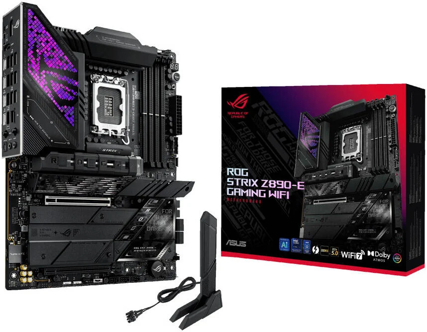 مادربرد ASUS ROG Strix Z890-E Gaming Wi-Fi LGA 1851 ATX، چیپست Intel Z890، دارای 4 اسلات DDR5 DIMM، حداکثر حافظه 192 گیگابایت، Wi-Fi 7 و BT 5.4، 1x PCIe 5.0 x16، 7x اسلات M.2، مشکی | 90MB1IM0-M0EAY0