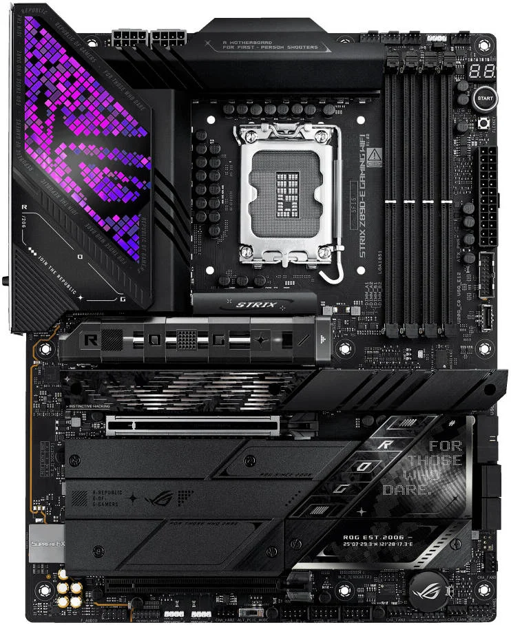 مادربرد ASUS ROG Strix Z890-E Gaming Wi-Fi LGA 1851 ATX، چیپست Intel Z890، دارای 4 اسلات DDR5 DIMM، حداکثر حافظه 192 گیگابایت، Wi-Fi 7 و BT 5.4، 1x PCIe 5.0 x16، 7x اسلات M.2، مشکی | 90MB1IM0-M0EAY0