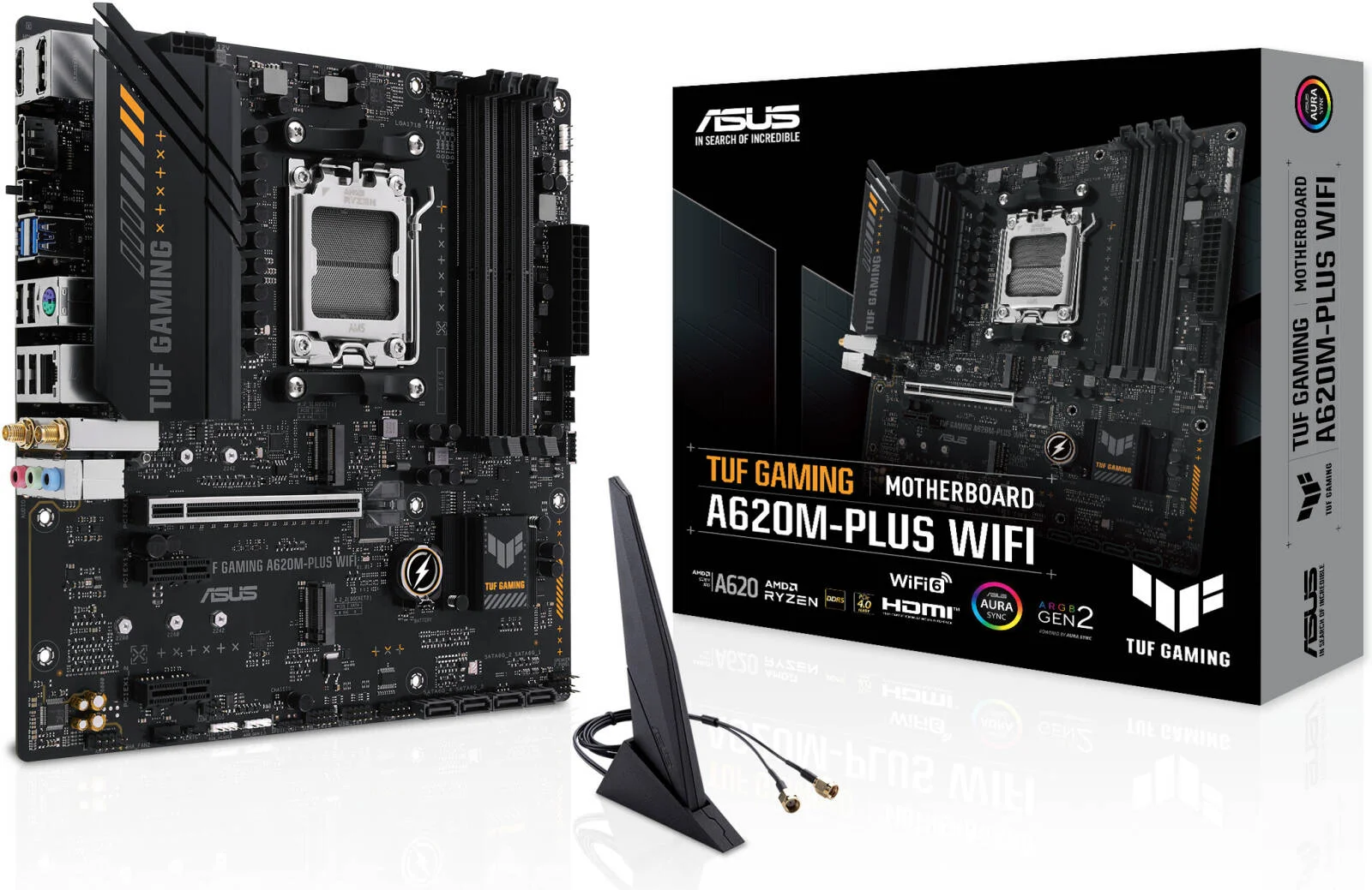 مادربرد ASUS TUF Gaming A620M-Plus Wi-Fi Micro-ATX AM5، چیپست AMD A620، 4 اسلات DIMM DDR5، حداکثر حافظه 192 گیگابایت، 2 اسلات M.2 2280، 1 اسلات PCIe 4.0 x16، اترنت Realtek 2.5Gb | 90MB1F00-M0EAY0