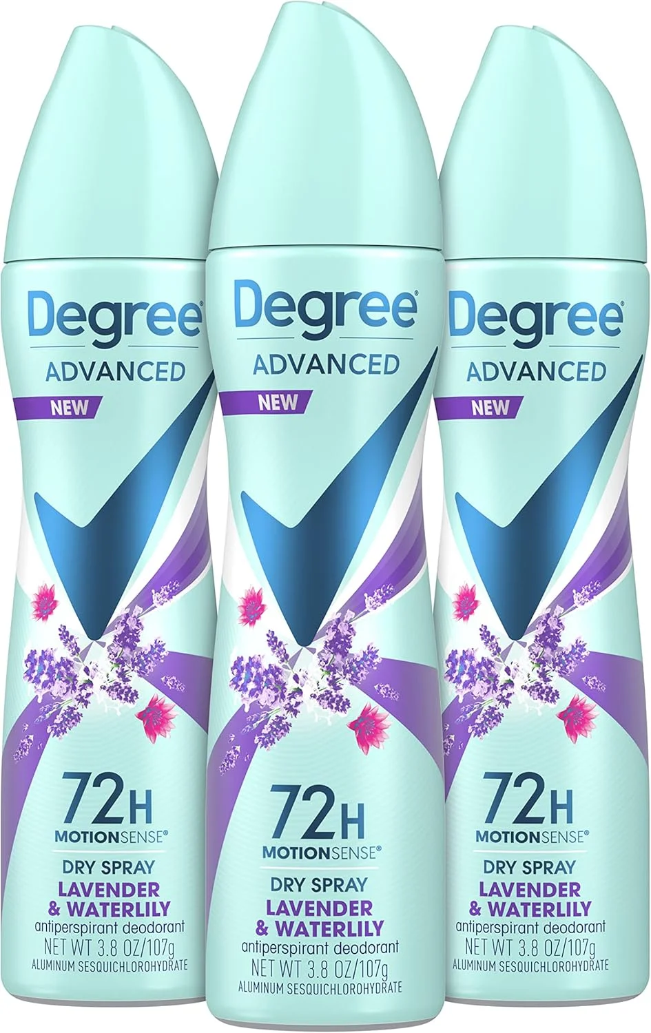 اسپری ضد تعریق و خوشبو کننده بدن زنانه Degree با رایحه اسطوخودوس و نیلوفر آبی، محافظت 72 ساعته در برابر عرق و بو، 107 گرم، 3 عدد