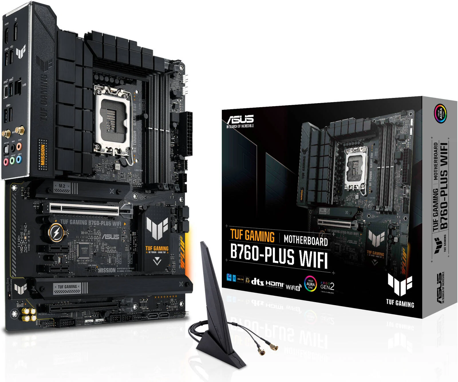 مادربرد ایسوس TUF Gaming B760-Plus Wi-Fi ATX LGA 1700، چیپست Intel B760، 4 اسلات DIMM DDR5، حداکثر حافظه 192 گیگابایت، 3 اسلات M.2، 2 اسلات PCIe 5.0 x16، اترنت Realtek 2.5Gb 90MB1ER0-M1EAY0