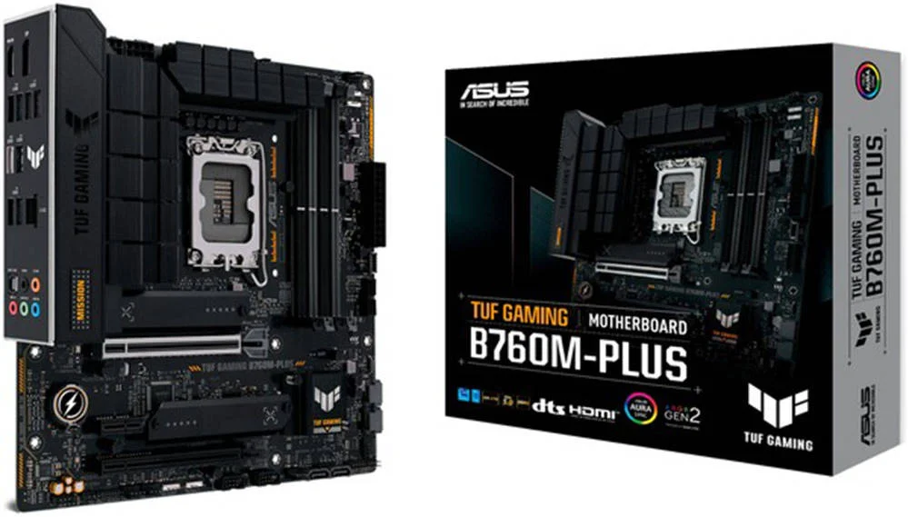 مادربرد ASUS TUF GAMING B760M-PLUS LGA1700 mATX، چیپست Intel B760، چهار اسلات DIMM DDR5، تا ظرفیت 192 گیگابایت، اترنت Realtek 2.5Gb، دو اسلات M.2، PCIe 5.0 x16، یک پورت DP / یک پورت HDMI، USB 3.2-C | 90MB1ES0-M0EAY0